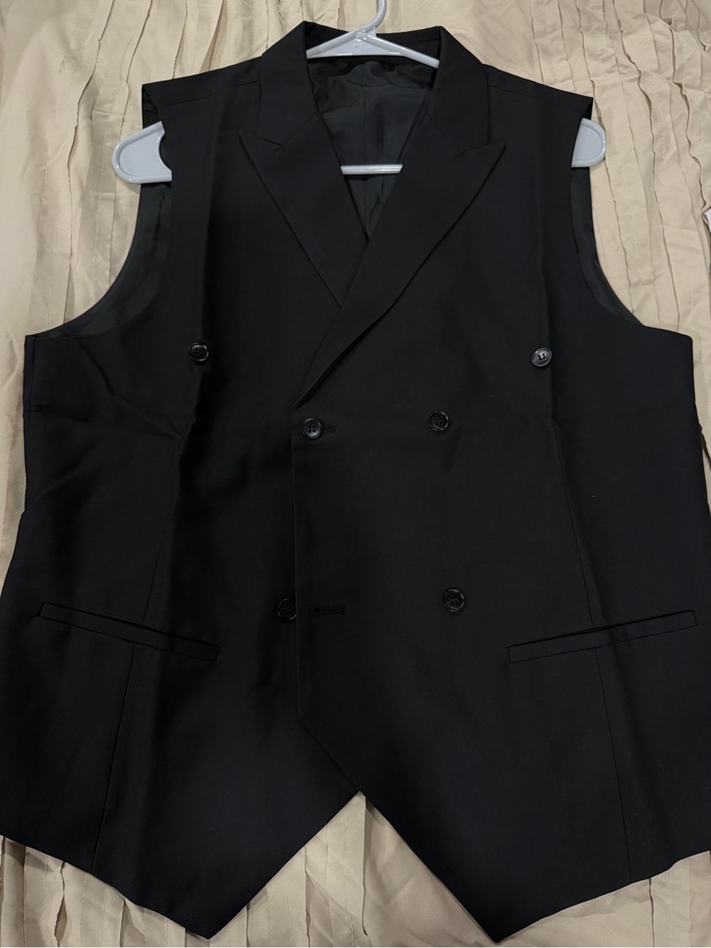 Men's Black Double-Breasted Suit Vest Waistcoat with Peak Lapels – Size Medium